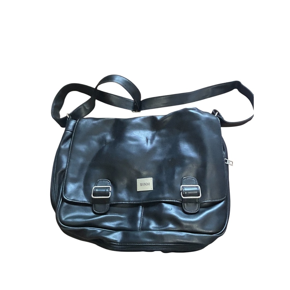 MONDO Black Faux Leather Shoulder Bag Work Travel Messenger Satchel